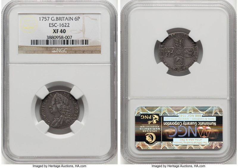 4-Piece Lot of Certified Assorted Issues 1) George II 6 Pence 1757 - XF40 NGC,, ...