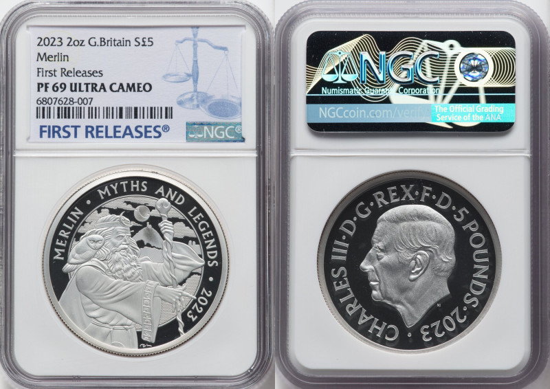 Charles III silver Proof "Merlin" 5 Pounds (2 oz) 2023 PR69 Ultra Cameo NGC, Min...