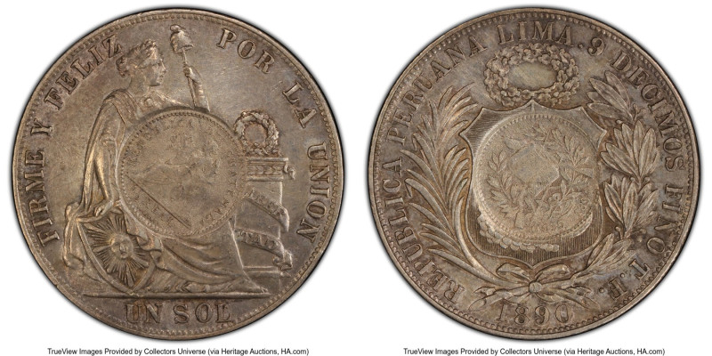 Republic Counterstamped Peso 1894 AU Details (Cleaned) PCGS, KM224. 1/2 Real Cou...