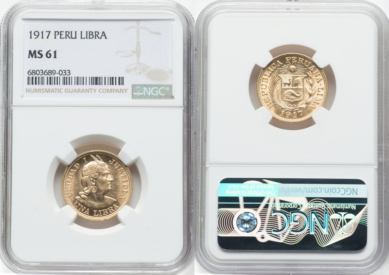 Republic gold Libra 1917 MS61 NGC, Lima mint, KM207, Fr-73. HID09801242017 © 202...