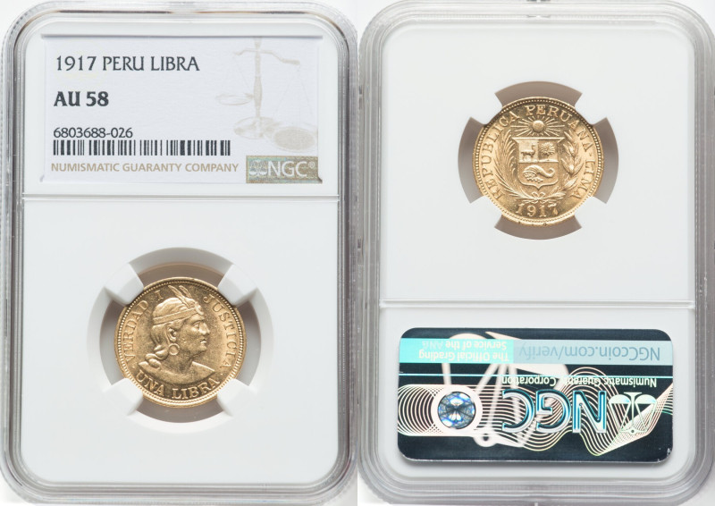 Republic gold Libra 1917 AU58 NGC, Lima mint, KM207, Fr-73. HID09801242017 © 202...