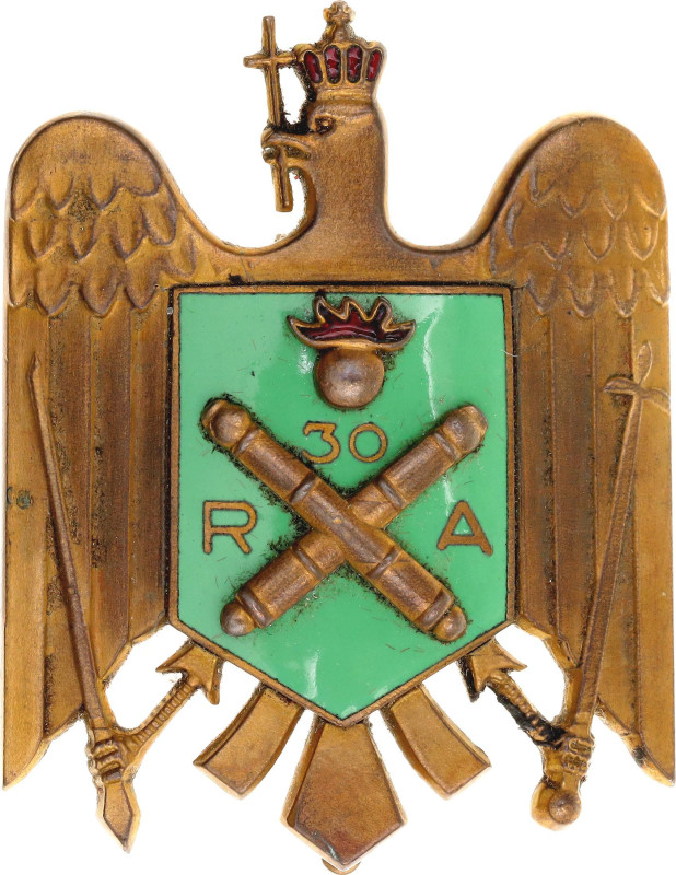 AE 51x40 mm; Enameled; original name: Insigna de ofițer al Regimentului 30 Artil...