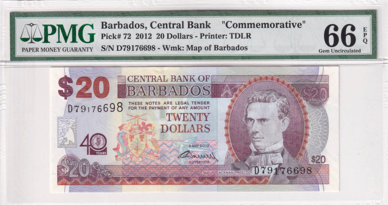 Barbados, 20 Dollars, 2012, UNC, p72

PMG 66 EPQ, Commemorative banknote

Es...