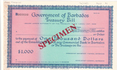 Barbados, 1.000 Dollars, 1922, UNC, Treasury Bill