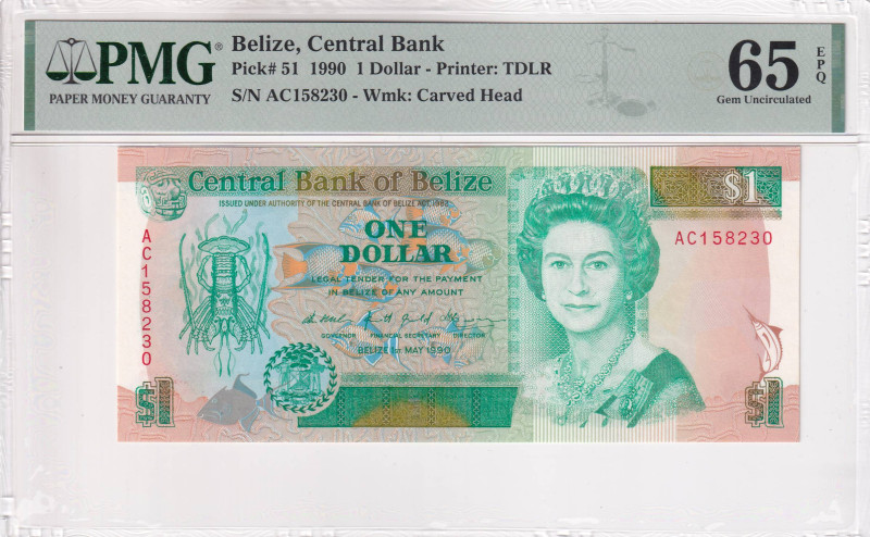 Belize, 1 Dollar, 1990, UNC, p51

PMG 65 EPQ, Queen Elizabeth II. Potrait

E...