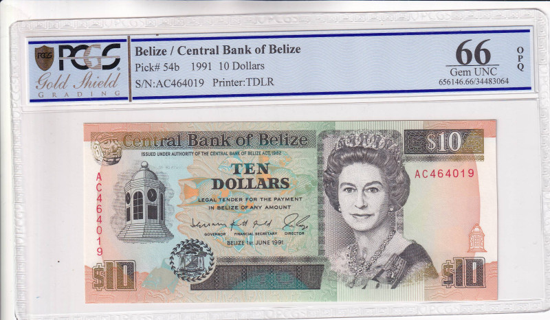 Belize, 10 Dollars, 1991, UNC, p54b

PCGS 66 OPQ, Queen Elizabeth II Portrait...