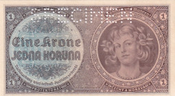 Bohemia and Moravia, 1 Koruna, 1940, UNC, p3s, SPECIMEN