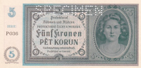 Bohemia and Moravia, 5 Korun, 1940, UNC, p4s, SPECIMEN