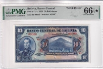 Bolivia, 10 Bolivianos, 1928, UNC, p121s, SPECIMEN