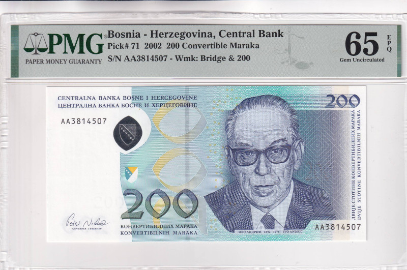 Bosnia - Herzegovina, 200 Convertible Maraka, 2002, UNC, p71

PMG 65 EPQ

Es...