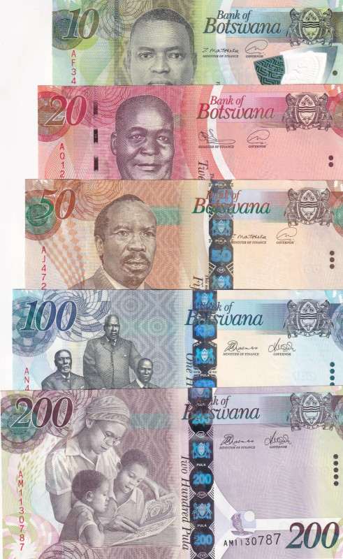 Botswana, 10-20-50-100-200 Pula, 2016-2022, UNC, (Total 5 banknotes)

Estimate...