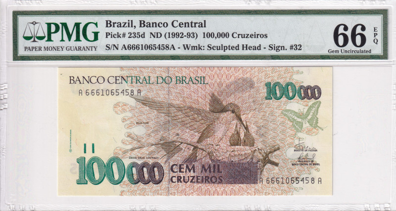 Brazil, 100.000 Cruzeiros, 1992/1993, UNC, p253d

PMG 65 EPQ

Estimate: USD ...