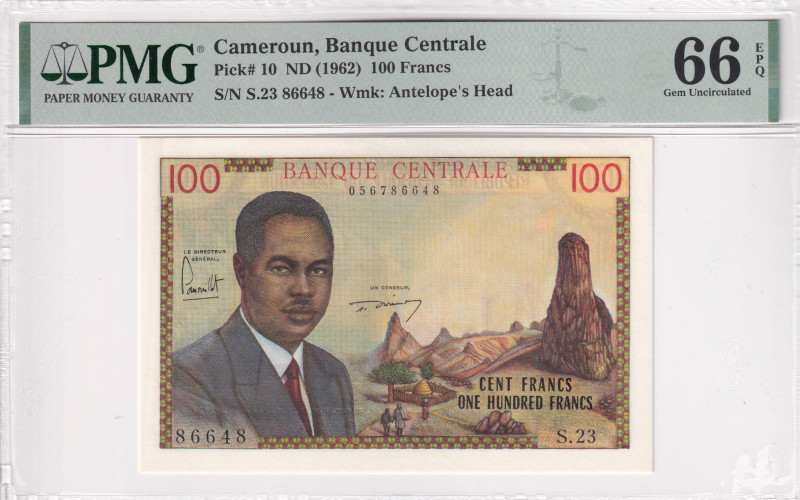Cameroun, 100 Francs, 1962, UNC, p10

PMG 66 EPQ

Estimate: USD 300-600