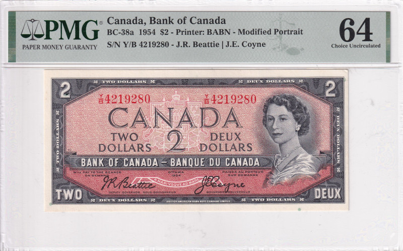 Canada, 2 Dollars, 1954, UNC, p76a

PMG 64, Queen Elizabeth II Portrait

Est...