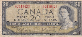 Canada, 20 Dollars, 1954, VF(-), p80b