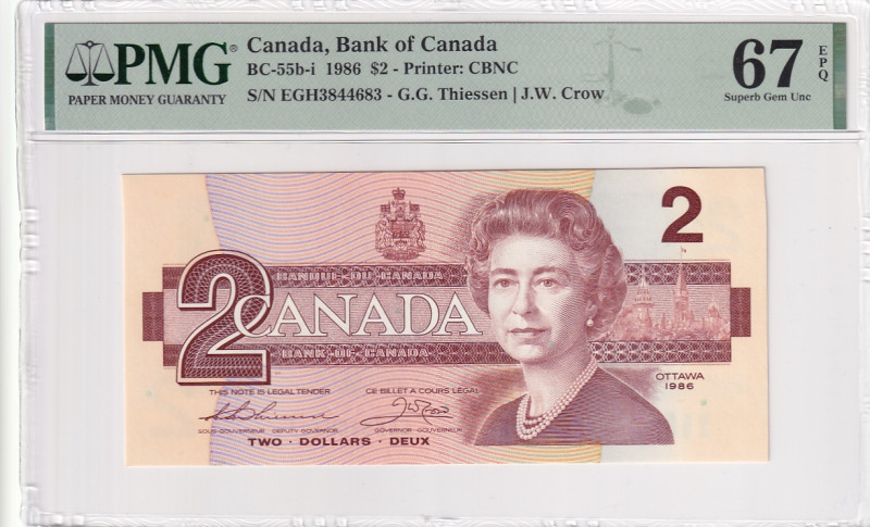 Canada, 2 Dollars, 1986, UNC, p94b

PMG 67 EPQ, High condition , Queen Elizabe...