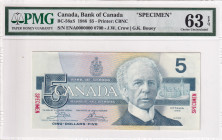 Canada, 5 Dollars, 1986, UNC, p95a1s, SPECIMEN