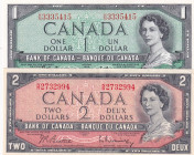 Canada, 1-2 Dollars, 1954, p74b; p76b, (Total 2 banknotes)