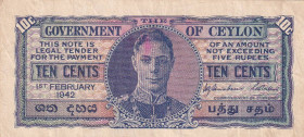 Ceylon, 10 Cents, 1942, VF, p43a