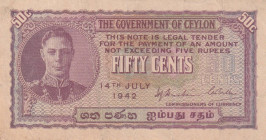 Ceylon, 50 Cents, 1942, VF, p45a