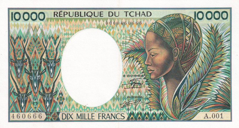 Chad, 10.000 Francs, 1984//1991, AUNC, p12a

Estimate: USD 100-200