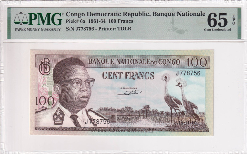 Congo Democratic Republic, 100 Francs, 1961/1964, UNC, p6a

PMG 65 EPQ

Esti...