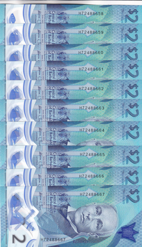 Costa Rica, 2 Dollars, 2022, UNC, p80, (Total 10 consecutive banknotes)

Polym...