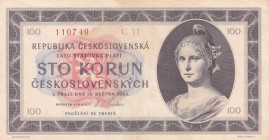 Czechoslovakia, 100 Korun, 1945, AUNC, p67a