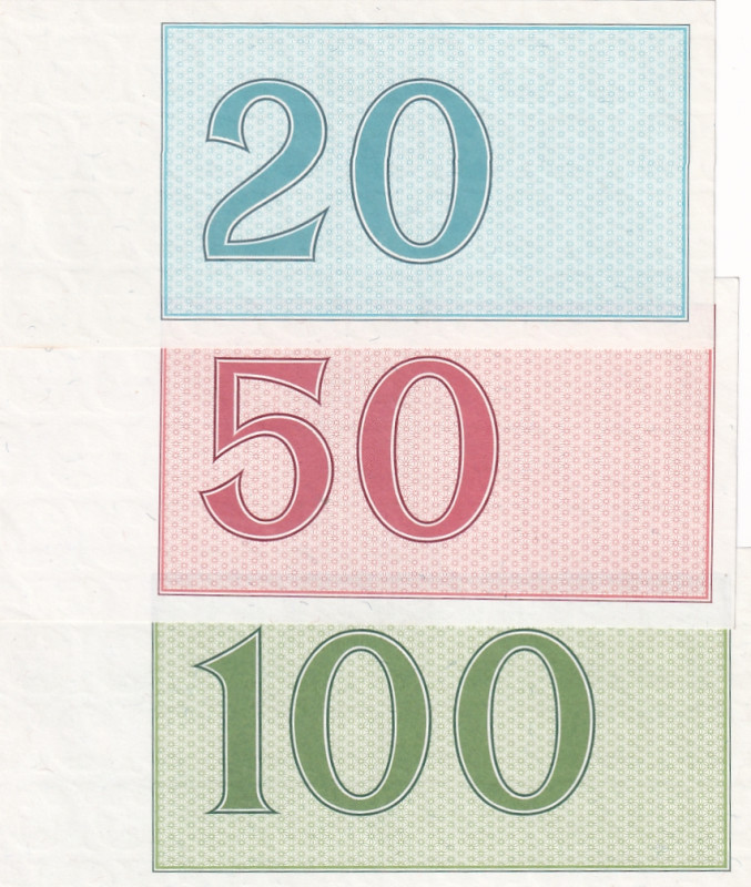 Czechoslovakia, 20-50-100 Korun, UNC, TEST NOTE

(Total 3 banknotes), Light ha...