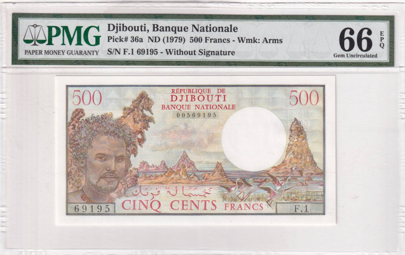 Djibouti, 500 Francs, 1979, UNC, p36a

PMG 66 EPQ

Estimate: USD 40-80