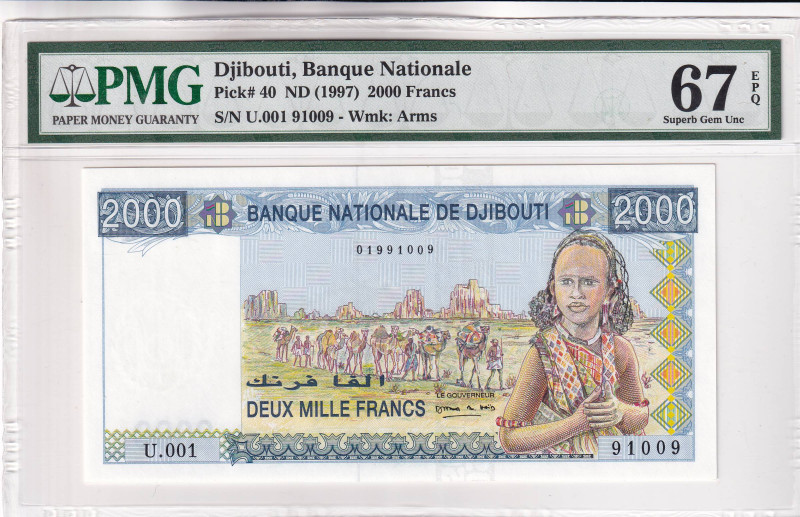 Djibouti, 2.000 Francs, 1997, UNC, p40

PMG 67 EPQ, High condition 

Estimat...