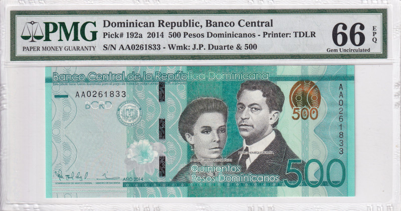 Dominican Republic, 500 Pesos, 2014, UNC, p192a

PMG 66 EPQ

Estimate: USD 2...