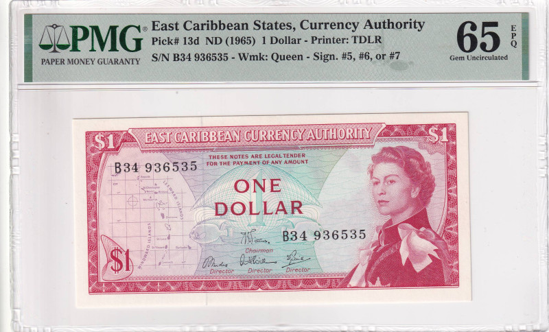 East Caribbean States, 1 Dollar, 1965, UNC, p13d

PMG 65 EPQ, Queen Elizabeth ...