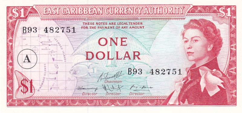 East Caribbean States, 1 Dollar, 1965, AUNC, p13h

Queen Elizabeth II Portrait...