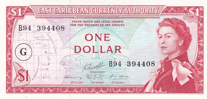 East Caribbean States, 1 Dollar, 1965, UNC, p13j

Queen Elizabeth II Portrait...