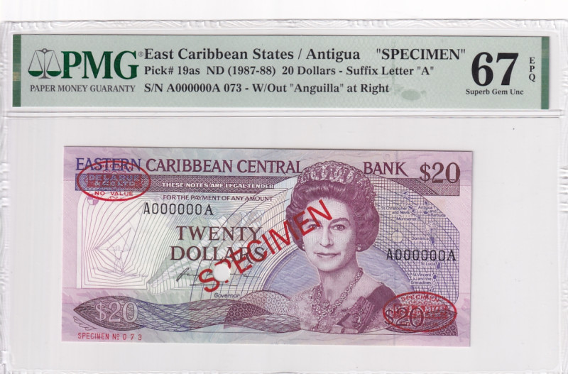 East Caribbean States, 20 Dollars, 1987/1988, UNC, p19as, SPECIMEN

PMG 67 EPQ...