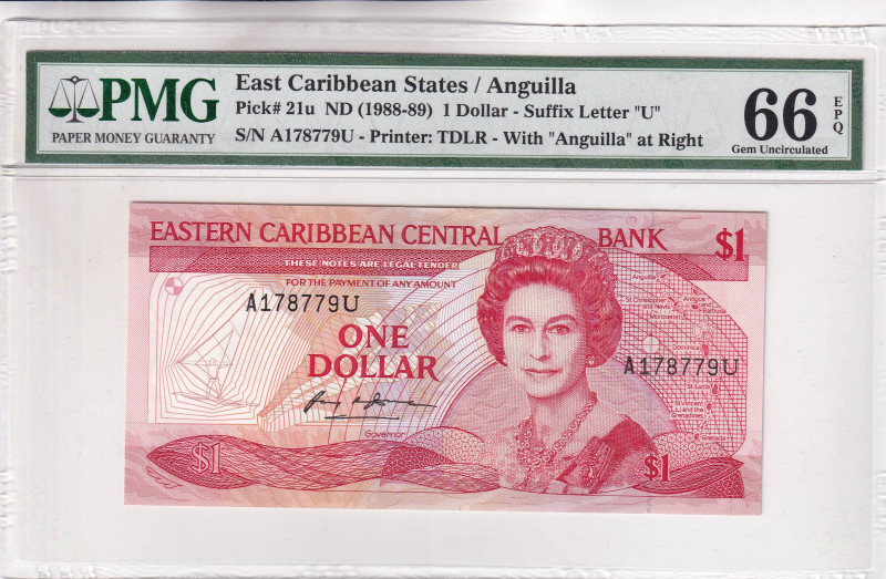 East Caribbean States, 1 Dollar, 1988/1989, UNC, p21u

PMG 66 EPQ, Queen Eliza...