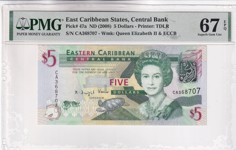 East Caribbean States, 5 Dollars, 2008, UNC, p47a

PMG 67 EPQ, High condition ...