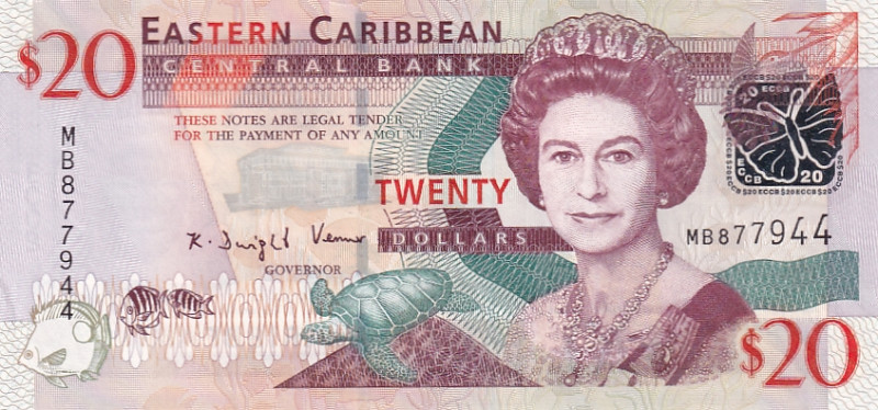 East Caribbean States, 20 Dollars, 2008, UNC, p49

Queen Elizabeth II Portrait...