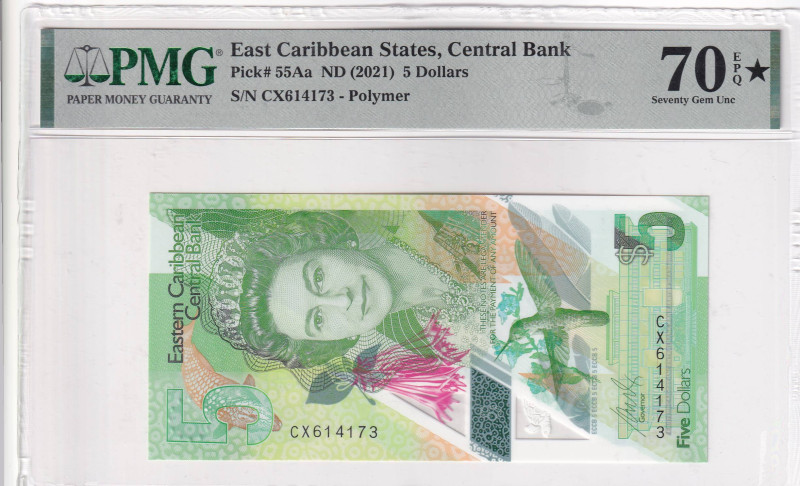 East Caribbean States, 5 Dollars, 2021, UNC, p55Aa

PMG 70 EPQ, Queen Elizabet...