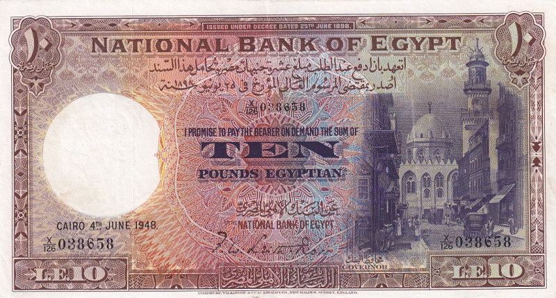 Egypt, 10 Pounds, 1948, VF, p23

Estimate: USD 100-200