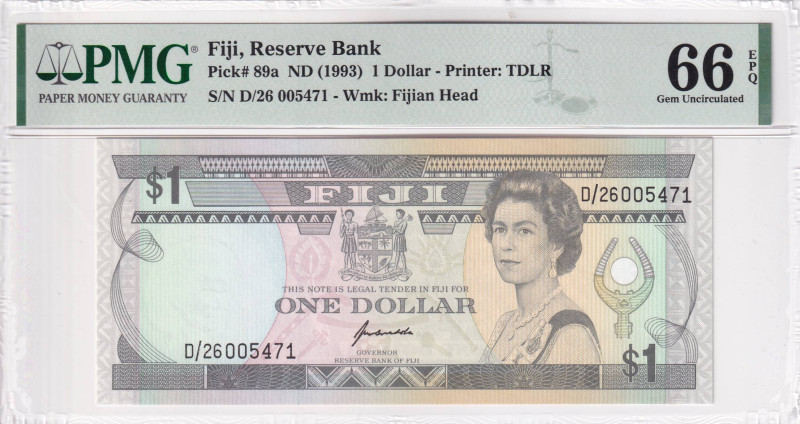 Fiji, 1 Dollar, 1993, UNC, p89a

PMG 66 EPQ, Queen Elizabeth II. Potrait

Es...