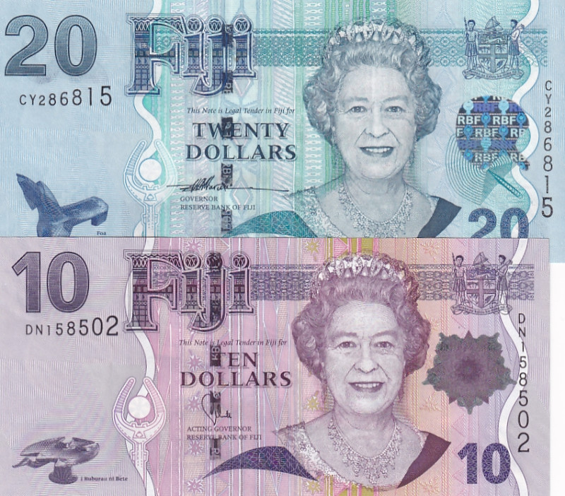 Fiji, 10-20 Dollars, 2007/2011, UNC, p112b; p112a, (Total 2 banknotes)

Queen ...