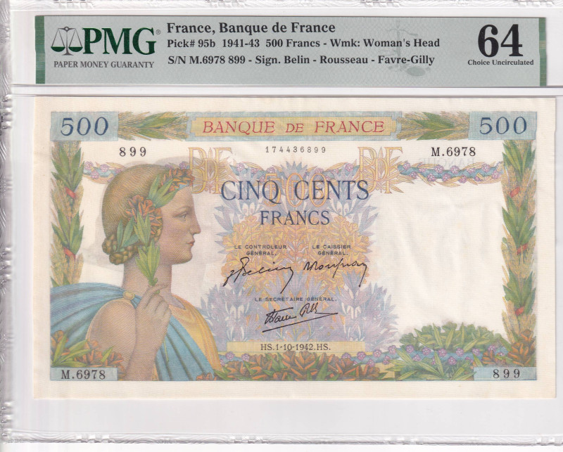 France, 500 Francs, 1941/1943, UNC, p95b

PMG 64

Estimate: USD 150-300