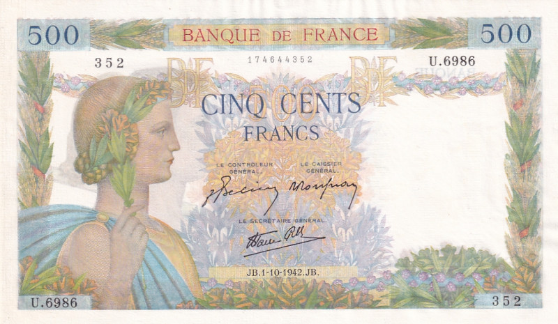 France, 500 Francs, 1942, UNC, p95b

Estimate: USD 75-150