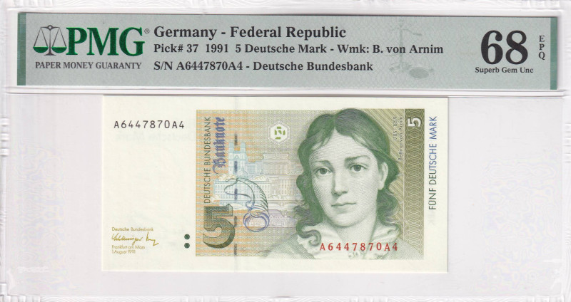 Germany - Federal Republic, 5 Deutsche Mark, 1991, UNC, p37

PMG 68 EPQ, High ...