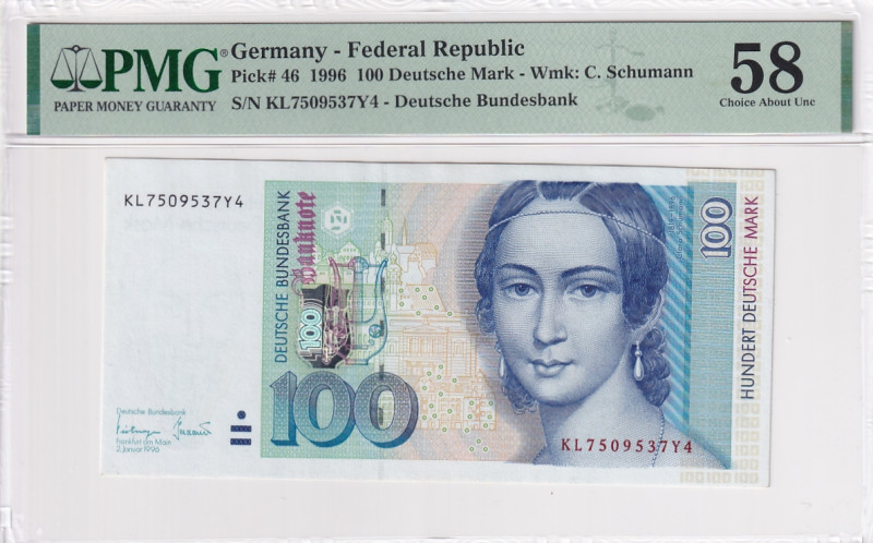 Germany - Federal Republic, 100 Deutsche Mark, 1996, AUNC, p46

PMG 58

Esti...