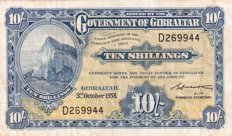 Gibraltar, 10 Shilings, 1958, VF, p17

Stained

Estimate: USD 30-60