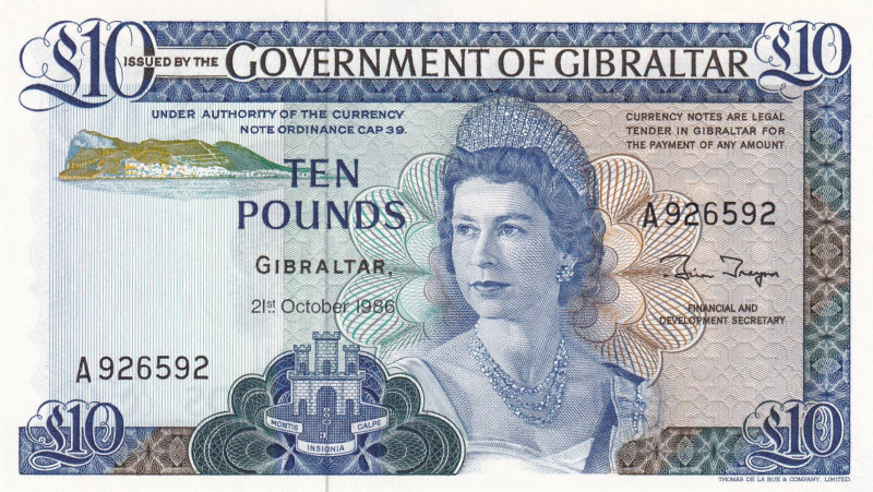 Gibraltar, 10 Pounds, 1986, UNC, p22b

Queen Elizabeth II Portrait

Estimate...