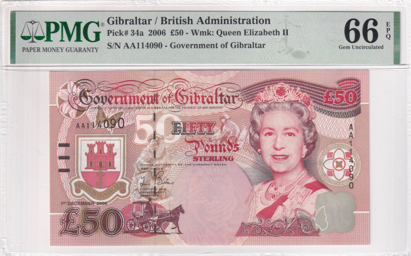 Gibraltar, 50 Pounds, 2006, UNC, p34a

PMG 66 EPQ, Queen Elizabeth II. Potrait...